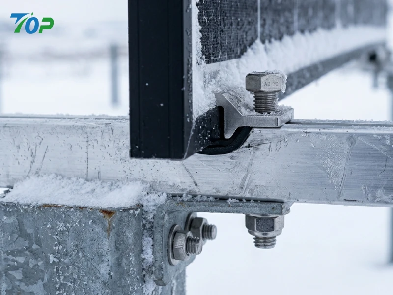 SUS304 rail clamp connection on vertical photovoltaic structure in freeze-thaw winter environment